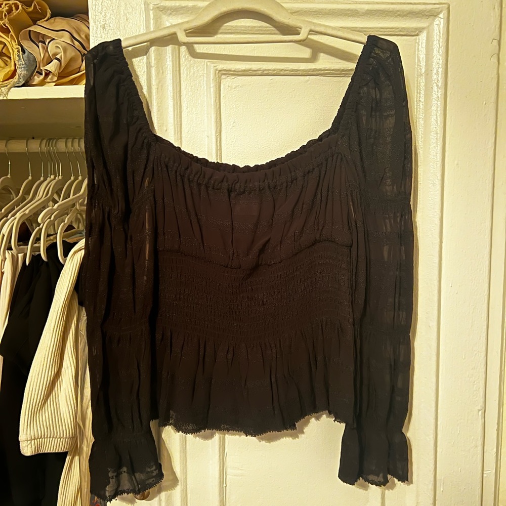 Wilfred / Aritzia Black Long Sleeve Top with Square Neck, NWOT
